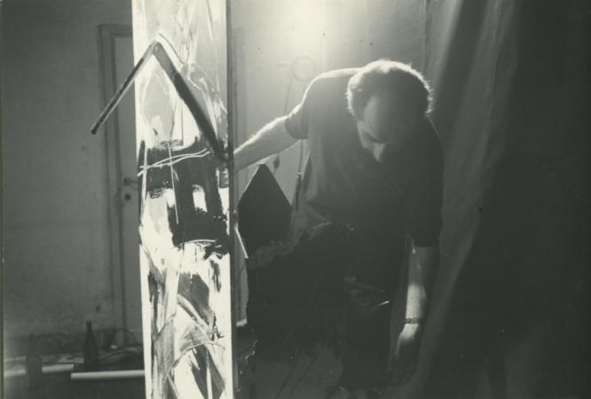 Emilio Vedova working on "Plurimi", Venice, 1962. Ph Alberto Grifi, Rome
